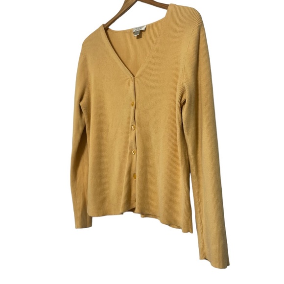 Christopher and Banks yellow ribbed button down sweater cardigan - Picture 2 of 4